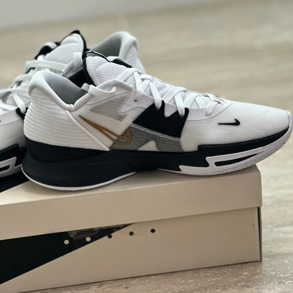 Nike Kyrie Low 5 Black and White Basketball Shoes with Gold Detail